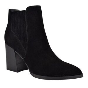 MARC FISHER Black Comfort Stretch Ellard Pointy Toe Block Heel Leather Bootie 9